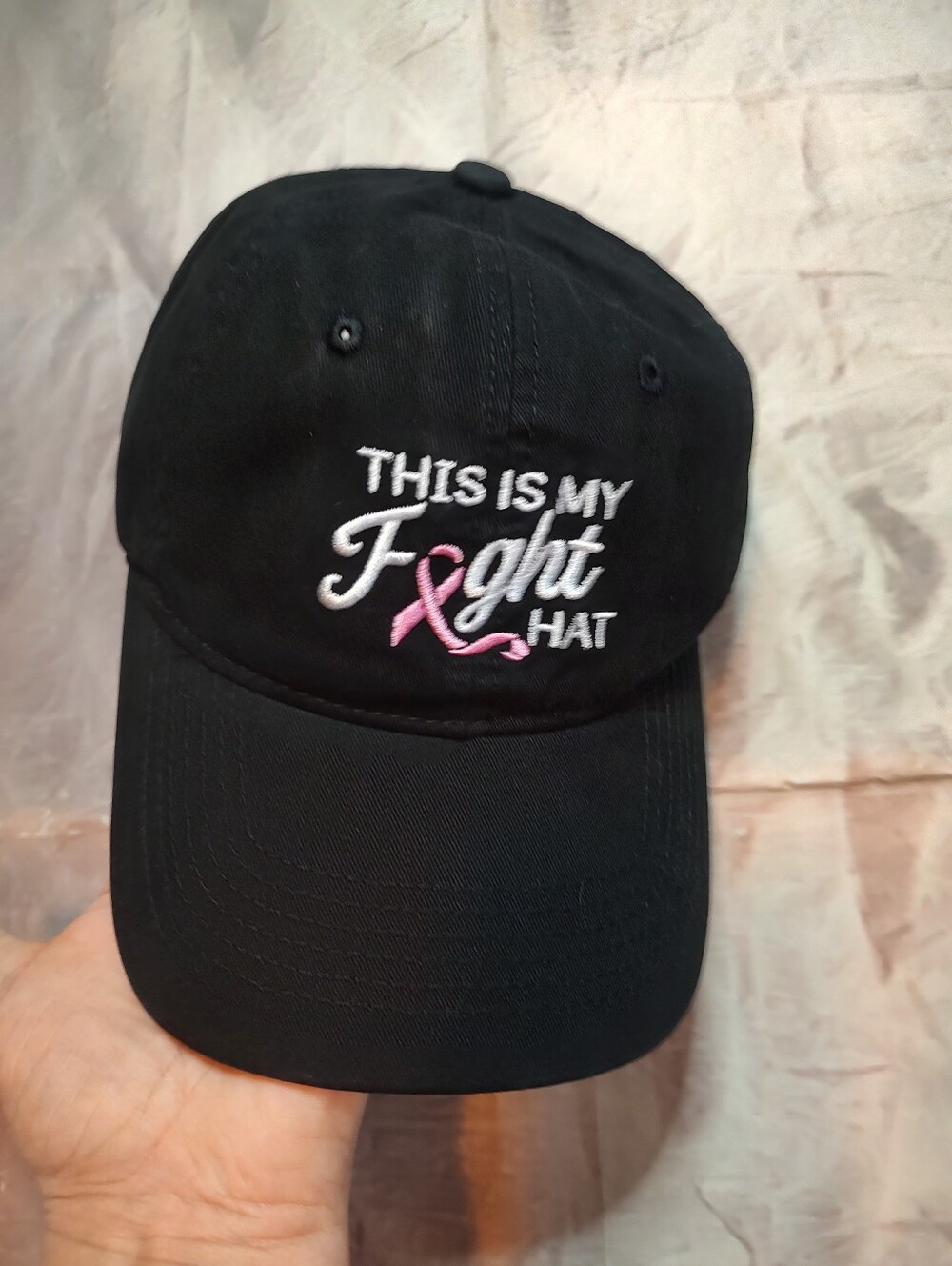 Black "This Is My Fight Hat" Cap Pink Ribbon Cancer Awareness